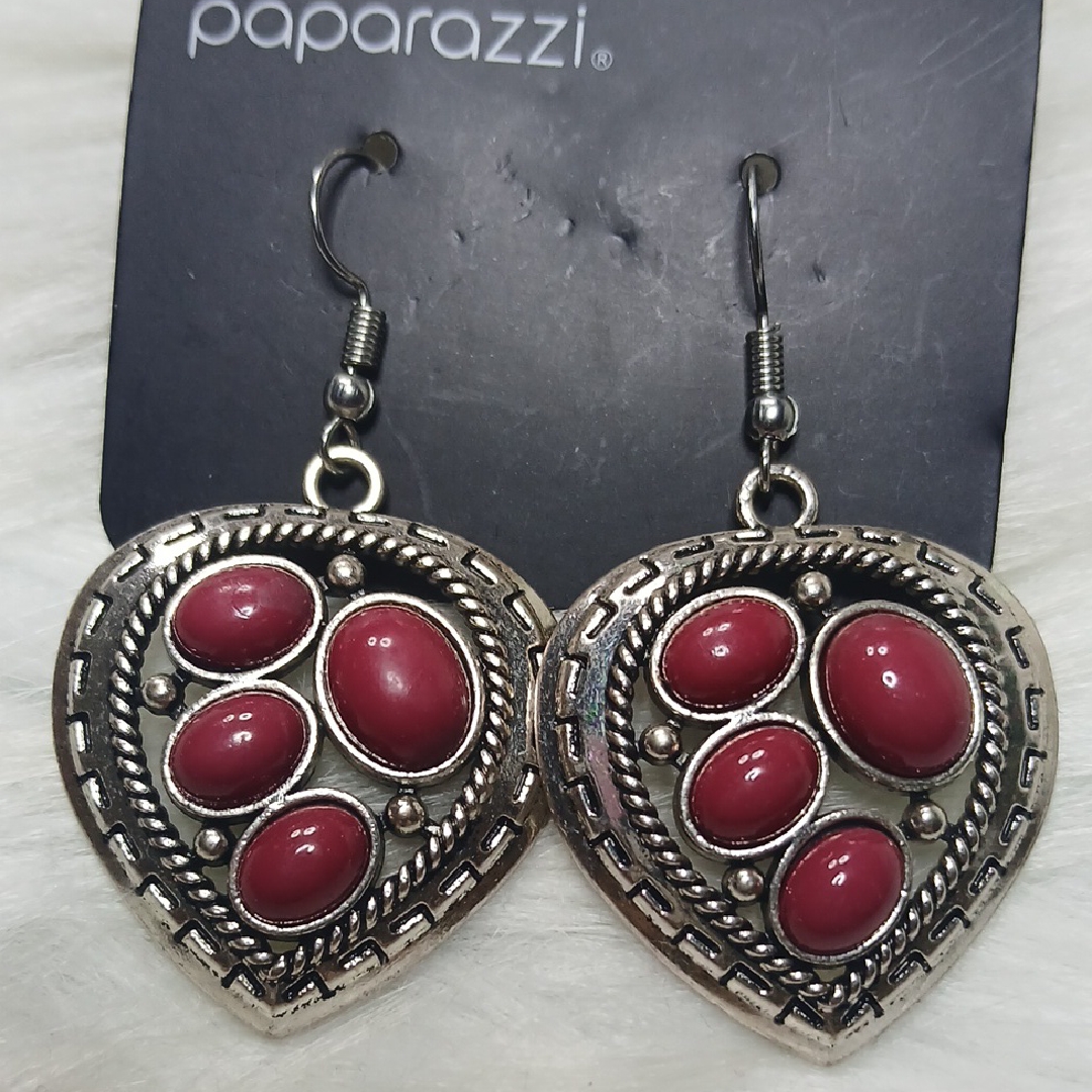 Paparazzi Silver Heart Earrings With Red Accents 8$